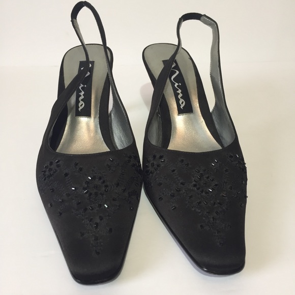 Nina Beaded Point Toe Heels Black Size 8M - Picture 4 of 8